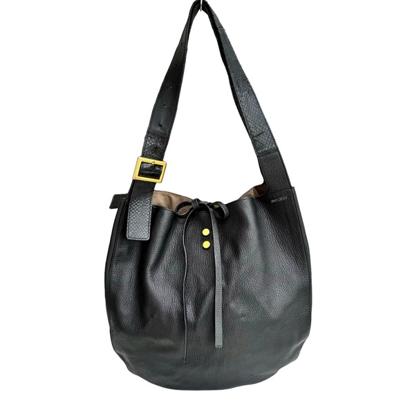 Jimmy Choo Mardy Black Genuine Snakeskin Leather Tote Bag Shoulder Bag Women’s - Picture 1 of 17